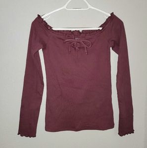 Long sleeve solid lace-up off the shoulder top